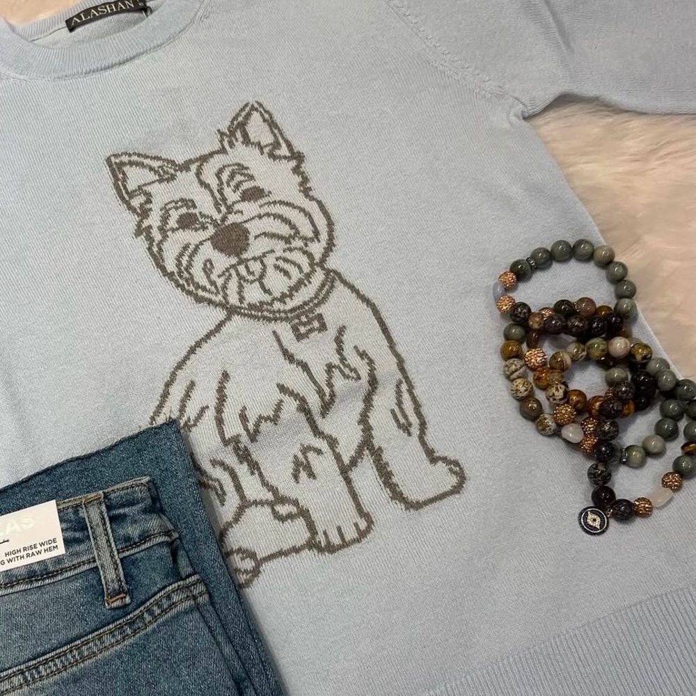 Alachan Koa Westie pullover sweater cotton cashmere blue size L - Picture 12 of 14